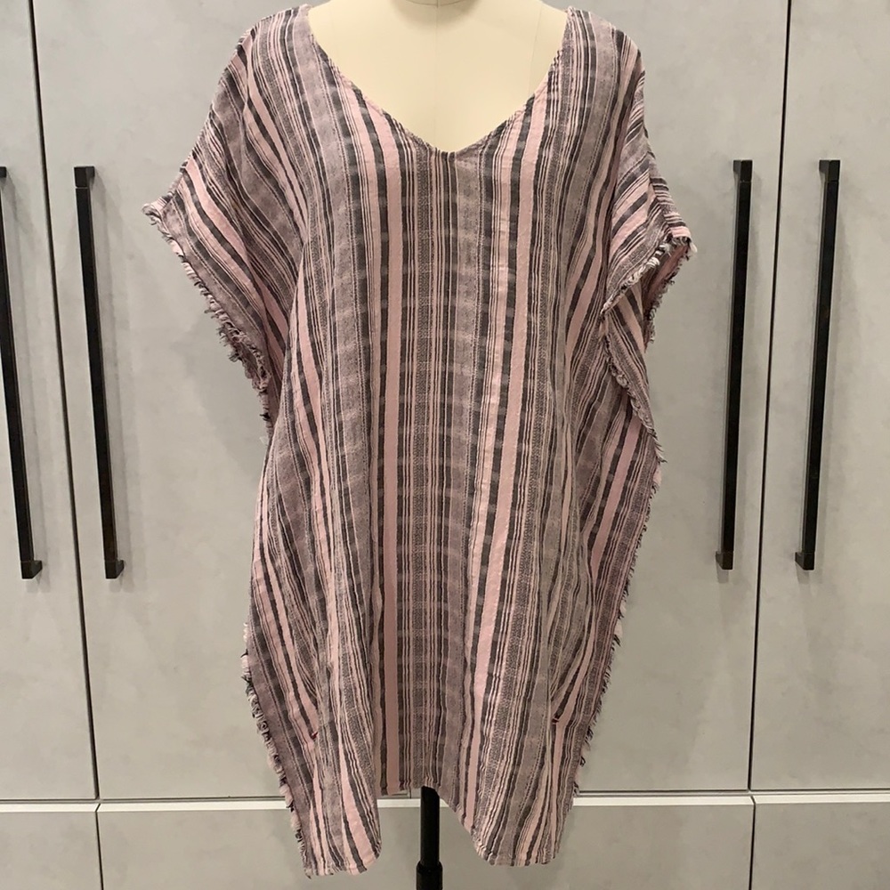 Xirena cover up pink and black cotton short kaftan belted sz S